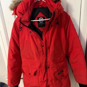 Canada Goose red and black parka Jacket with fur hood